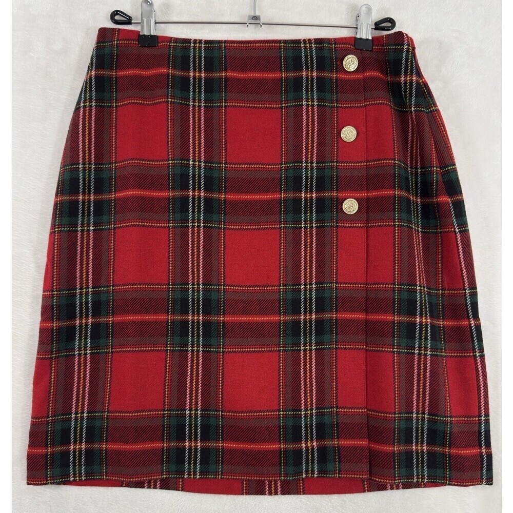 Talbots Red Plaid Skirt with Gold Buttons